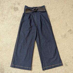 DOTSY'S BOUTIQUE Dark Blue Stretch Denim Pleated Wide Leg Culottes; Size S